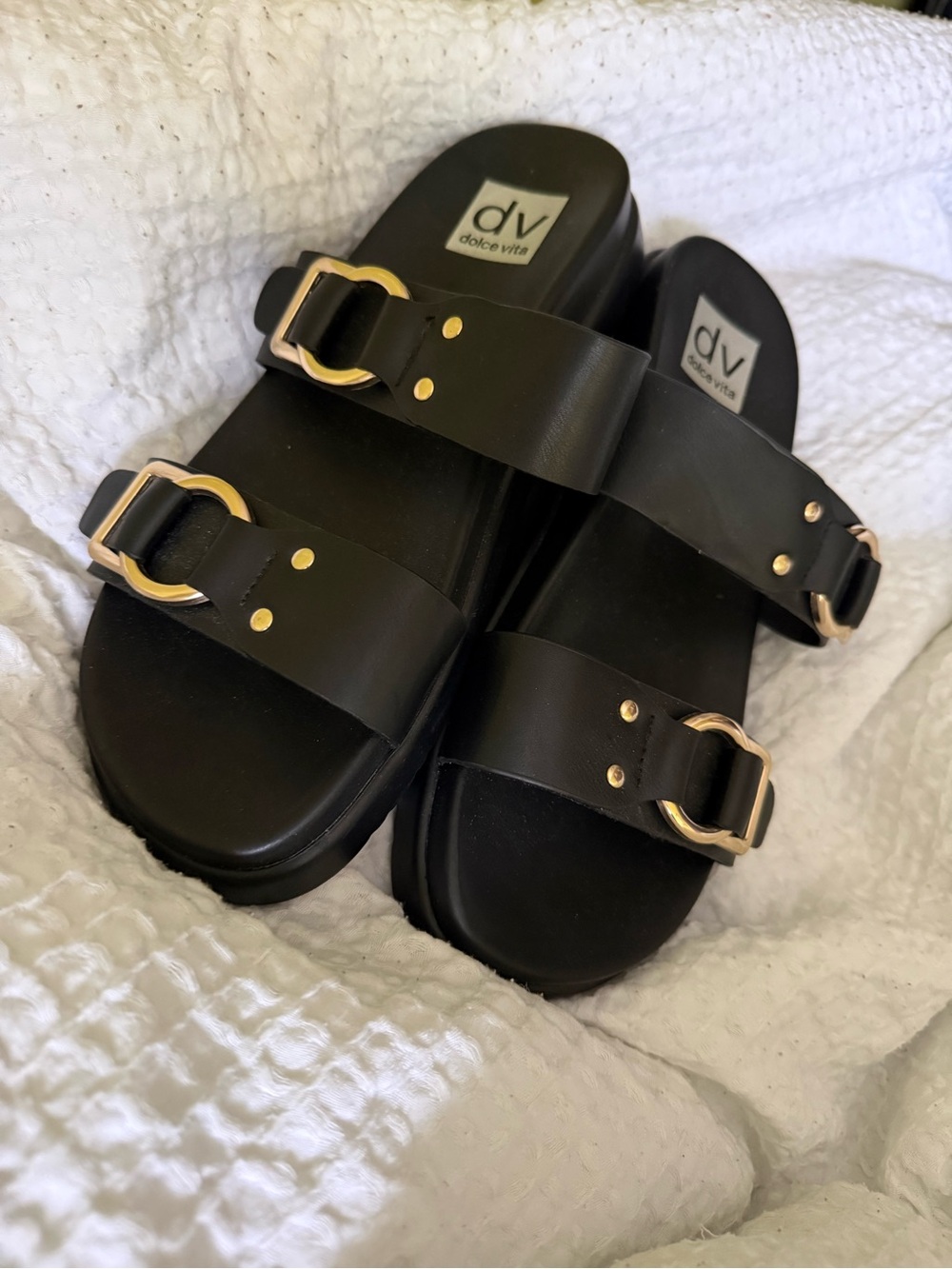 Women’s Black Buckle Slides SIZE 8